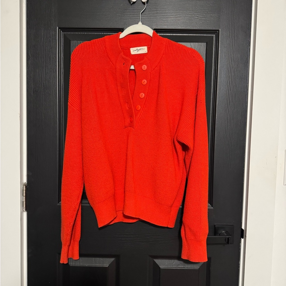 Carly Jean Los Angeles Red V-Neck Button Sweater